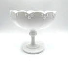 VTG Indiana Milk Glass White Pedestal Compote Bowl 3 Teardrop Centerpiece 8.5"