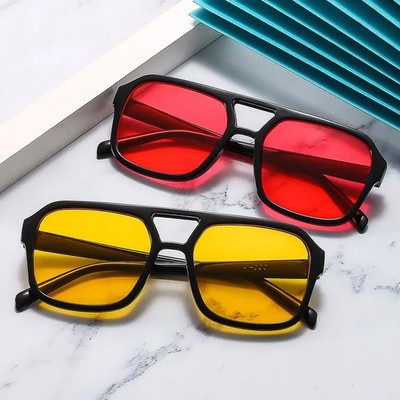 Square Aviation Sunglasses UV400 Big Frame Retro 70s Style Unisex Glasses