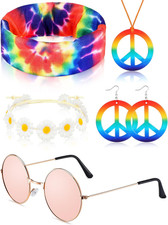 5 Pcs Hippie Costume Set Glasses Headband Peace Sign Earrings Necklaces