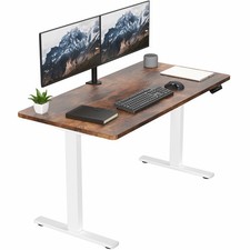 VIVO Electric 55” x 28” Stand Up Desk, Vintage Brown Table Top, White Frame
