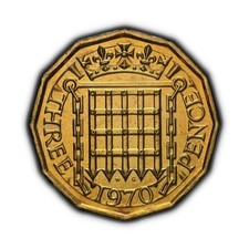 GREAT BRITAIN. 1970, 3 Pence - QEII, Crowned Portcullis, Tudor Badge, Proof 1