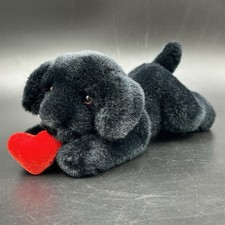 Russ Berrie Duke Black Puppy Dog Plush Red Heart Stuffed Animal 7 Lovey