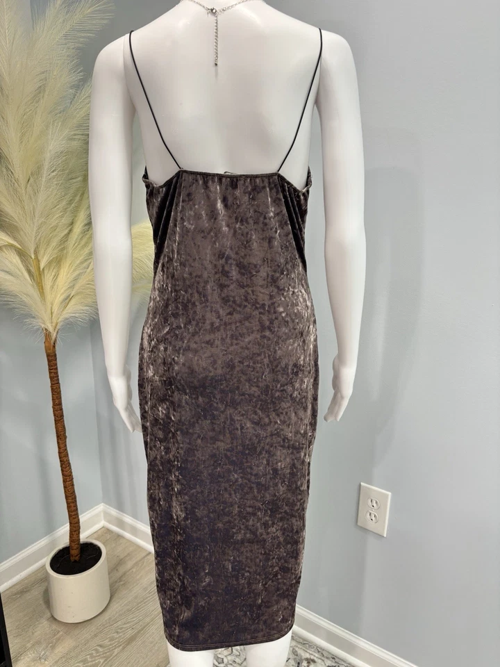 Charlotte Russe Crushed Velvet Slip Dress Brown Bodycon Midi Going Out Large - Image 4 of 4