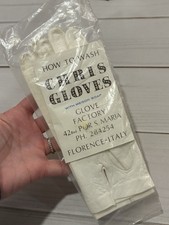 Vintage Chris Gloves Italy Kid Leather Kidskin Silk Lined White Size 7 Washable