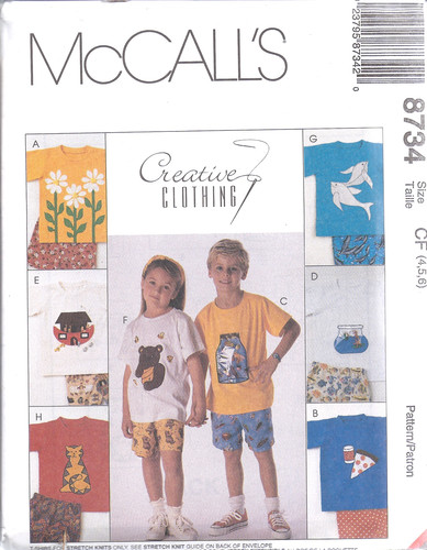8734 UNCUT McCalls SEWING Pattern Boys Girls T Shirt Shorts Appliques OOP
