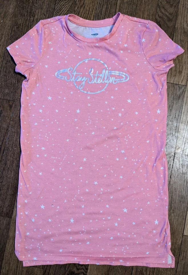 Camisón "Stay Stellar" Azul Marino Antiguo Niñas Talla M 8 Estrellas Rosa Camisa de Noche Foto 2 de 4