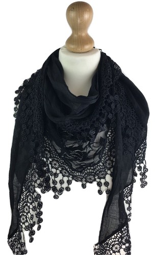 UK WOMEN LADIES MESH LACE Triangle EMBROIDERED HIGH QUALITY NECKERCHIEF SCARF - Picture 3 of 15