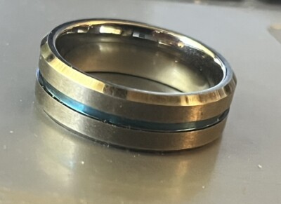 ATOP Tungsten Thin Blue Line in brushed silver color mens ring /wedding band