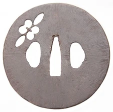 Antique Japanese Tsuba Iron Pierced Flower Late Muromachi to Early Edo Katana