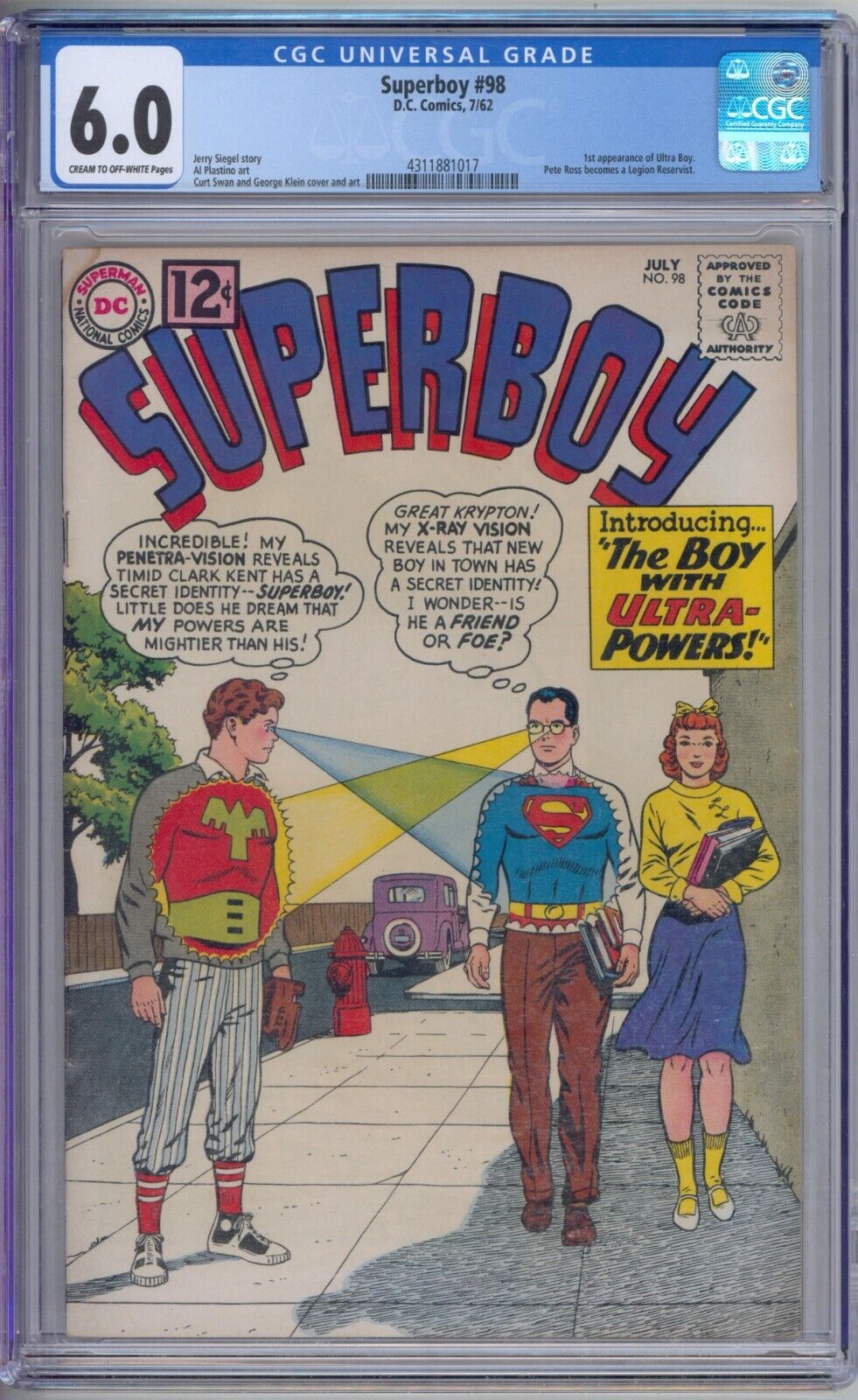 Superboy 98 CGC Graded 6.0 FN 1st Ultra Boy DC Comics 1962