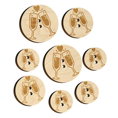 Cheers Toast Champagne Heart Love Wedding Anniversary Wood Buttons Sewing Craft