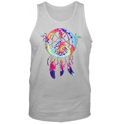 Camiseta sin mangas Tie Dye Peace Sign Dreamcatcher de plumas nativas americanas - Imagen 5 de 8