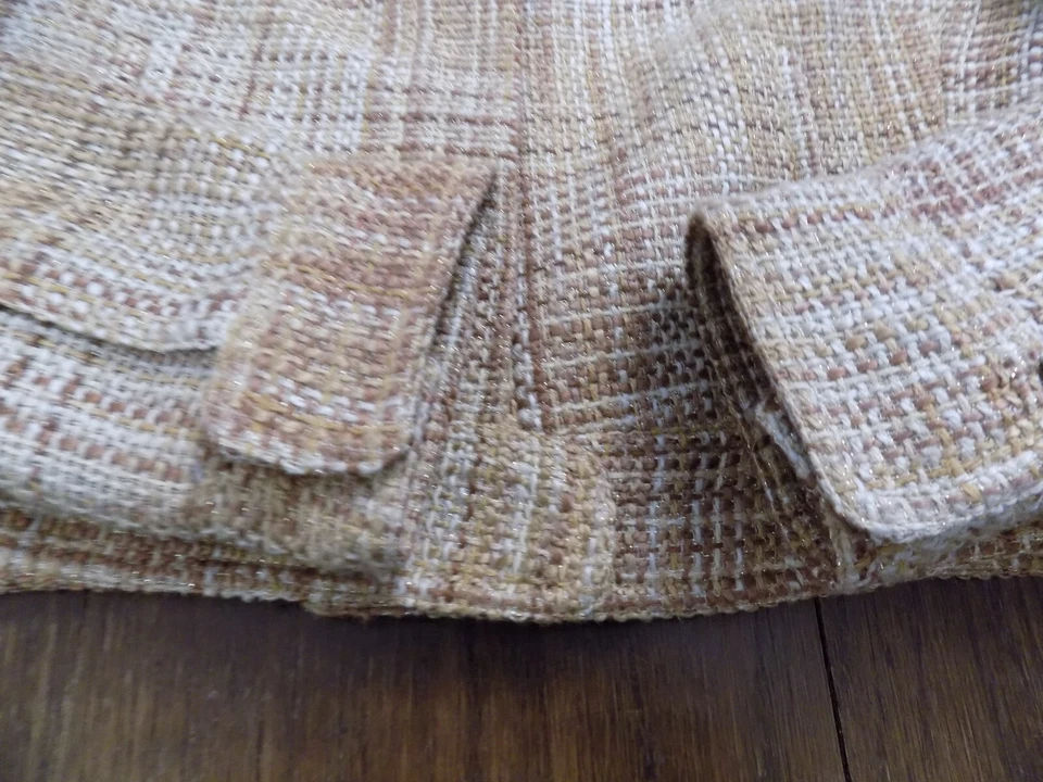 Элегантный блейзер Carole Little Mock Neck размер S золотисто-коричневый бежевый твидовый с застежкой спереди - Изображение 4 из 4