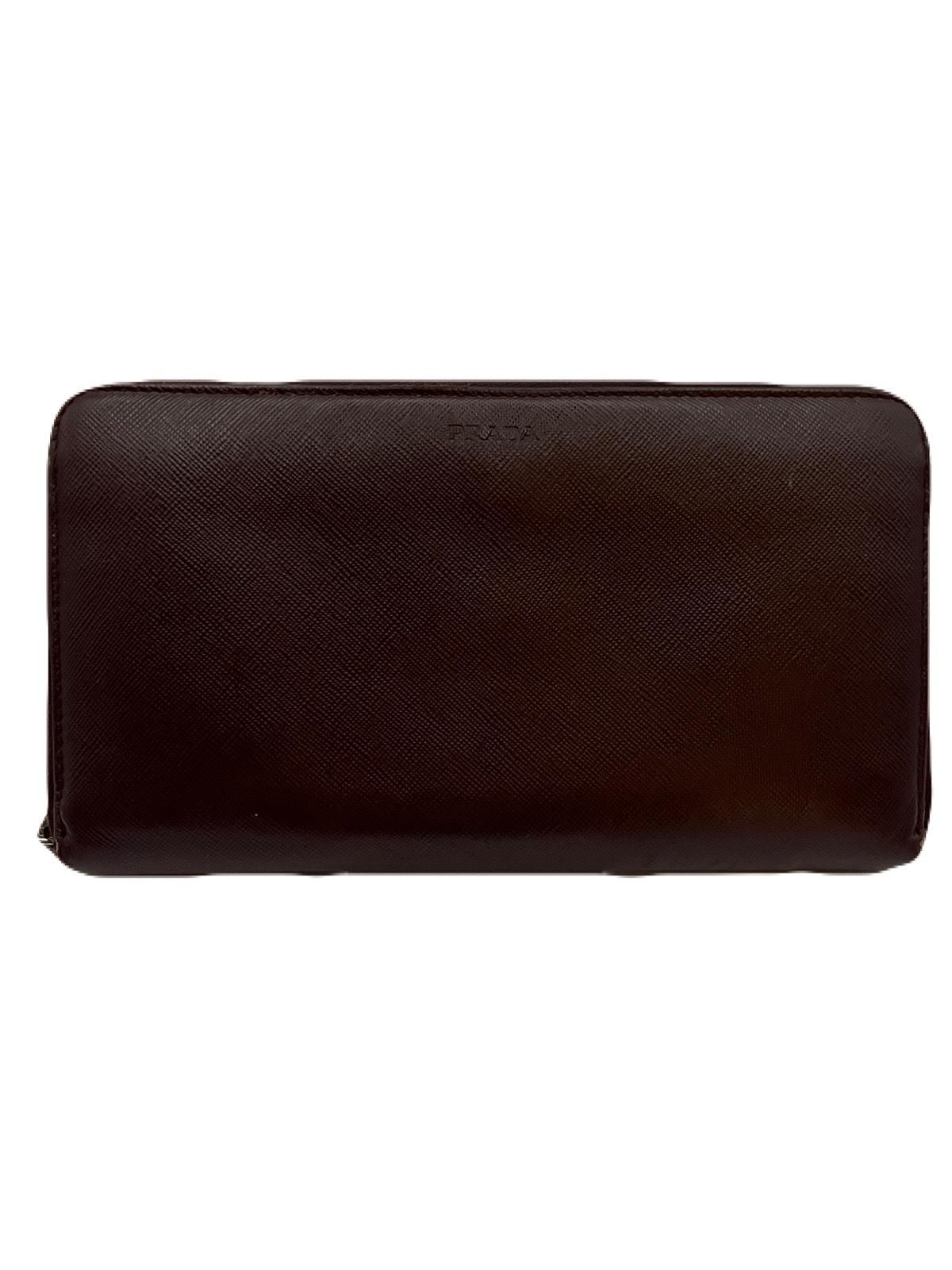 Prada Round Zip Long Leather Wallet in Red Preowned E0731-17