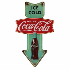 Open Road 90152402 Metal Sign, "Ice Cold Coca-Cola" Arrow, 14 x 24 In. -