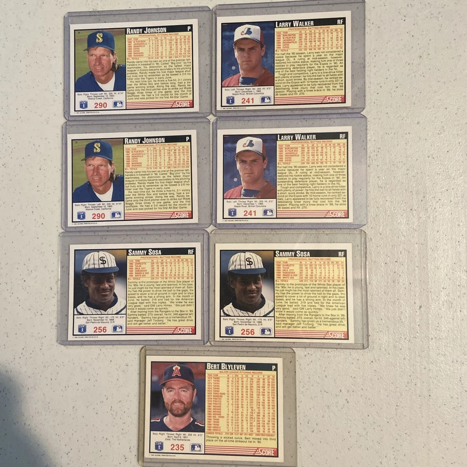 Juego de 7 tarjetas de béisbol Score 1991 Foto 2 de 2