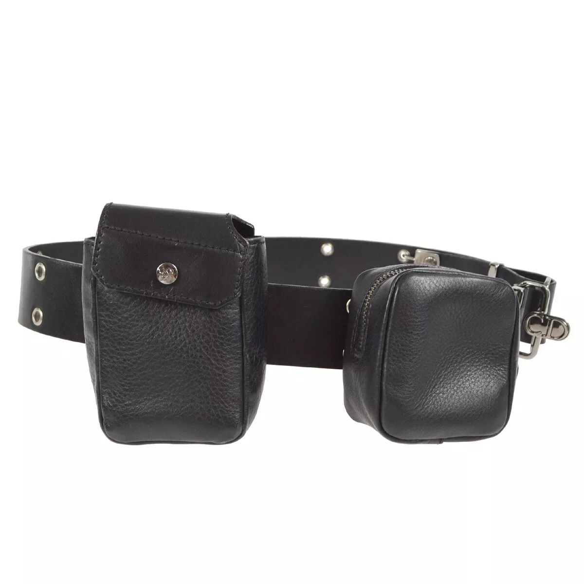 Christian Dior Twin Pochette Ceinture Bum Bag Cuir Noir Italie #85 MA 0052 160825