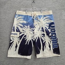 Corona Extra Men Swimwear L Blue White Logo Embroidery Swim Trunks Palm Tree