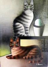 Naive oil painting subject cats 40x 60cm