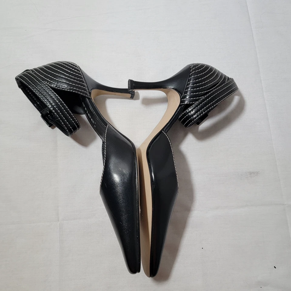J. Renee Black White Stitching Ankle Strap Pumps Women's Size US 9 M Witch Toe - Image 3 of 4