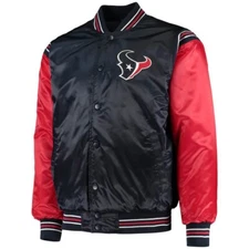 NFL Houston Texans Black Red Satin Jacket Mens Varsity Jacket Size L