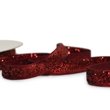 25 Yard Spool Red Sparkly Metallic Velvet Like Ribbon 3/8"W