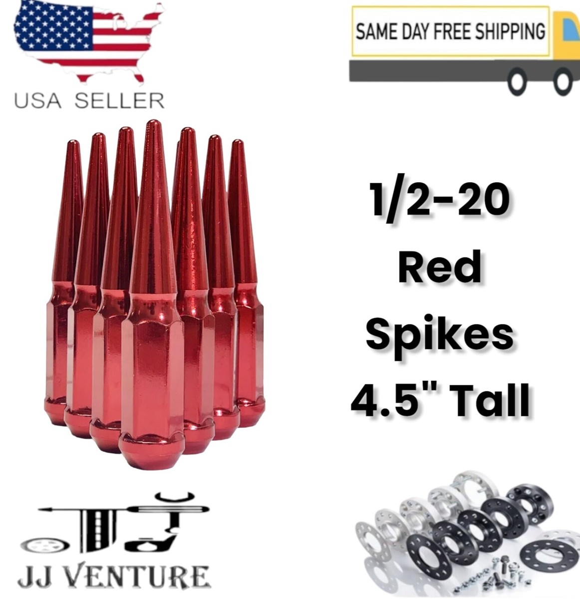 20Pc Red 6 XL Tall 1/2-20 Solid Steel Spike Lug Nut +Key Fit