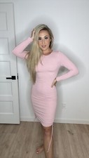 Pink Body Con Long Sleeve Dress For Woman