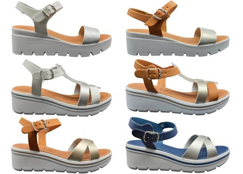 Sandali da donna con zeppa bassa comodi scarpe cuoio estivi linea comoda  plateau | eBay