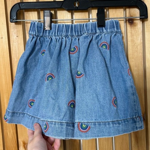 Mini Boden Through Twirly Denim Skirt Scattered Rainbow Embroidery Size 4-5 - Picture 7 of 8