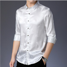Men Butterfly Tops Blouse Shirts Formal Printed Long Sleeve Casual Business