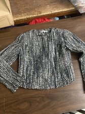 CAbi Size 4 Mockingbird Moto Jacket Tweed Boucle Black White Wool Blend Zip R 