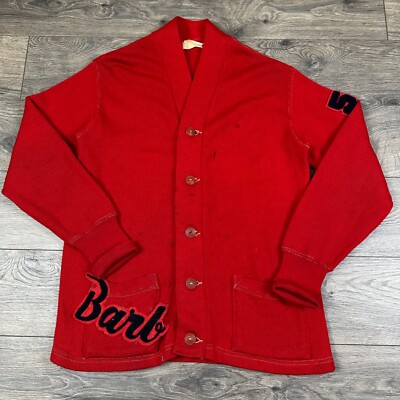 Vintage 50s Detroit Knitting Mills Cardigan Adult Small Red Rockabilly Barb 1954