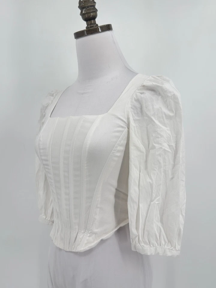 Jason Wu White Square Neck Puff Sleeve Corset Renaissance Blouse Top Sz XS - Image 2 of 4