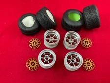 4 TEAM ASSOCIATED  RC10DS FRONT + REAR  WHEELS + TIRES  RC10 DS AE RIMS gold cap