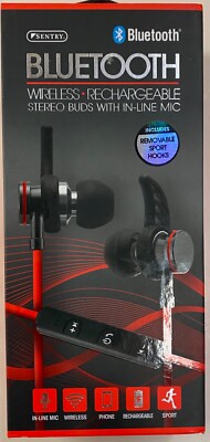 Sentry Bluetooth Wireless Rechargeable Stereo Buds W/In-Line Mic(RED) (BT250)