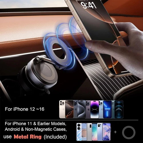 Supporto supporto telefono auto ventosa magnetica regolabile 360° per MagSafe - Foto 8 di 16