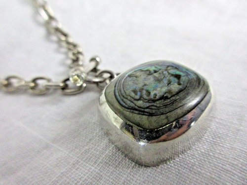 ATI MEXICO 16" 925 Stertling BRIGHT Abalone Pendant Necklace HEAVY TOGGLE CHAIN - Picture 7 of 9