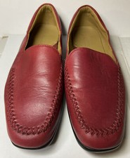 Land s End Women 6 B Red Leather Loafer Flat Slip On Shoes