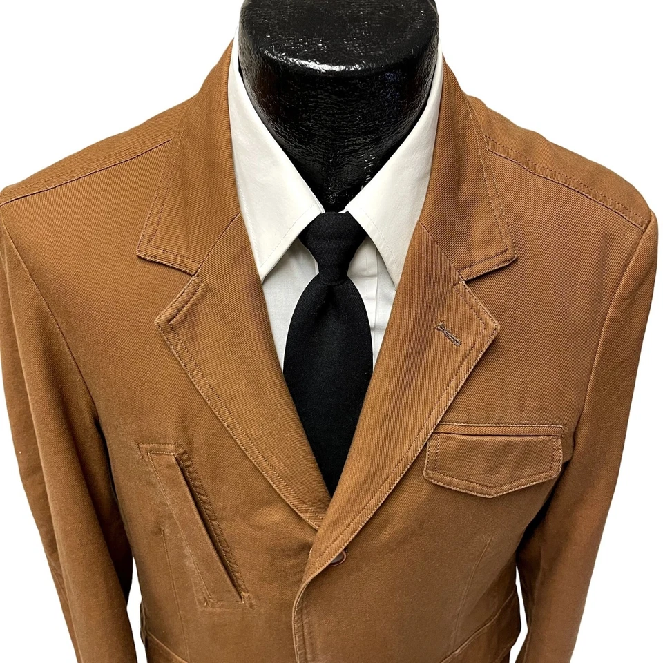 Casaco esportivo Hickey Freeman marrom SURGEON CUFF jaqueta SAFARI blazer não estruturado - Imagem 2 de 4