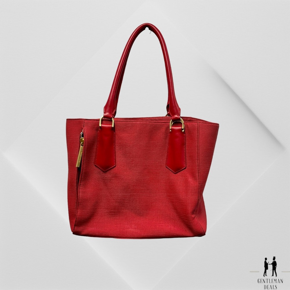 Dagne Dover Red Midi Tote Coated Canvas Large Handbag
