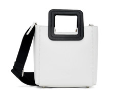 Staud Women Shirley Mini Tote Open Top Adjustable Leather Bag White Black New