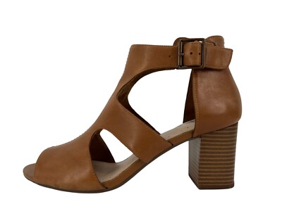 Clarks Womens Deva Heidi Tan Leather Ankle Strap Heels Size 8.5 M