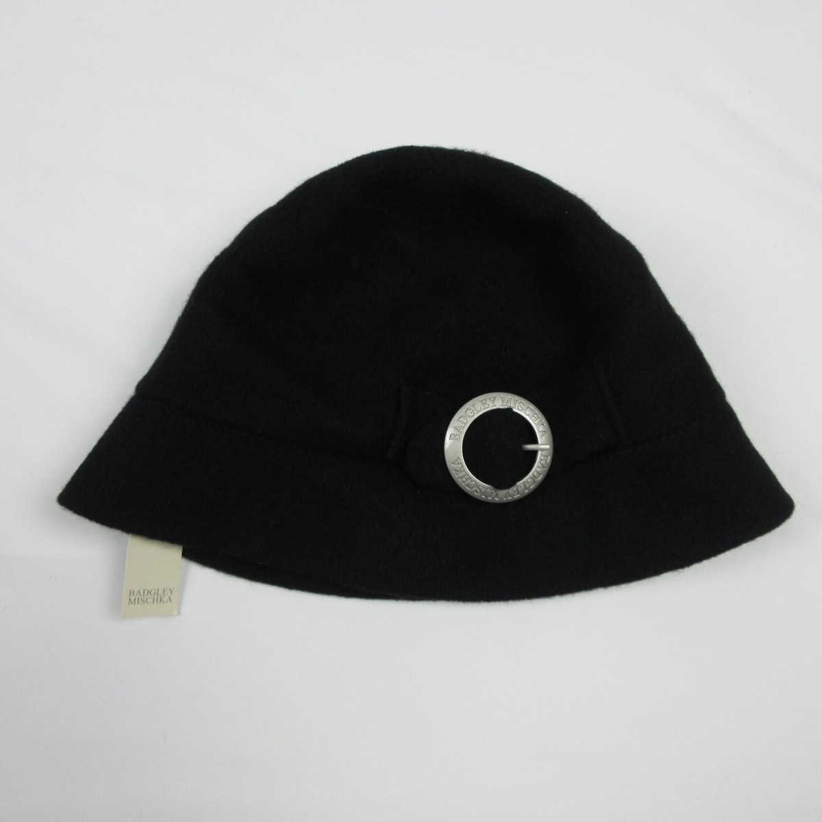Badgley Mishka vintage black wool blend cloche hat Badgley Mischka Hat Black Buckle Melton Cloche Bucket Wool  main image 3