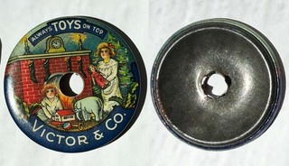 RARE AND GRAPHIC VICTOR & CO SANTA CLAUS CELLULOID SPINNER