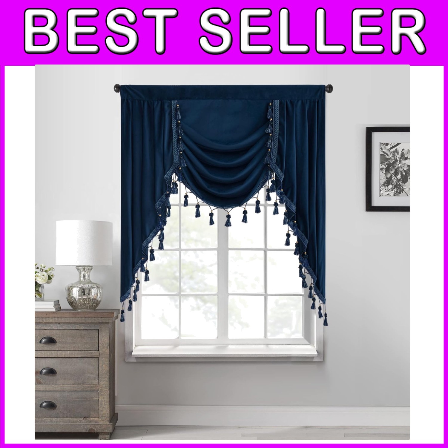 Soft Velvet Waterfall Valance in Navy Blue - 39