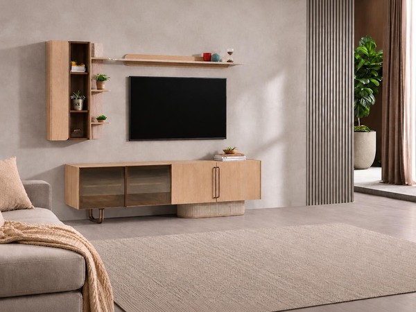 Modernes Wohnzimmer Set Mit Tv-Lowboard Und 2 Wandregalen Design-image