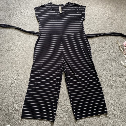 Antiguo Mono Azul Marino XL Negro Blanco Rayas Cinturón Jersey Tejido Corte Pierna Ancha - Imagen 6 de 14
