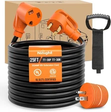 Nilight 25FT 30 Amp RV Extension Cord with Adapter 15Amp to 30Amp 10/3 Gauge