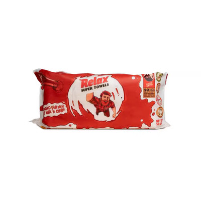 50-Ct Relax Super Towels - XL Grease Destroying Multi-Purpose BBQ Grill Wipes -